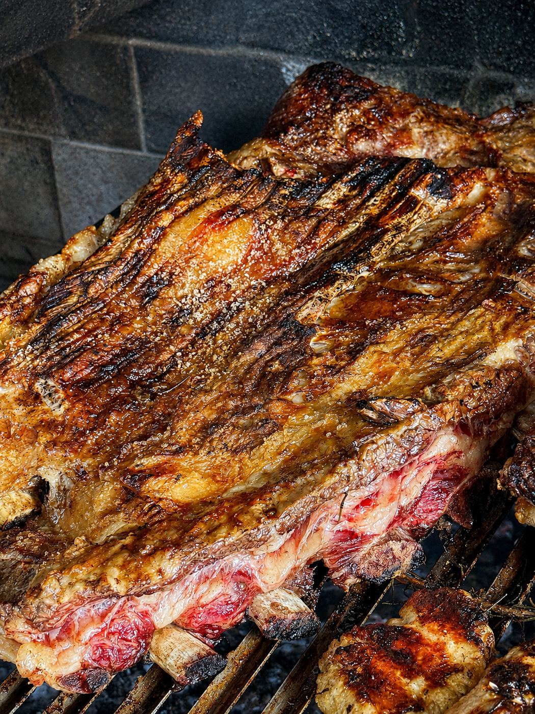 Tira de asado sobre las brasas