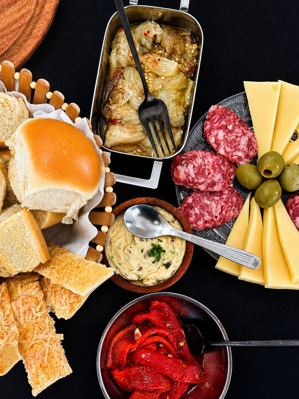 Picada de entrada con fiambres, quesos y escabeches