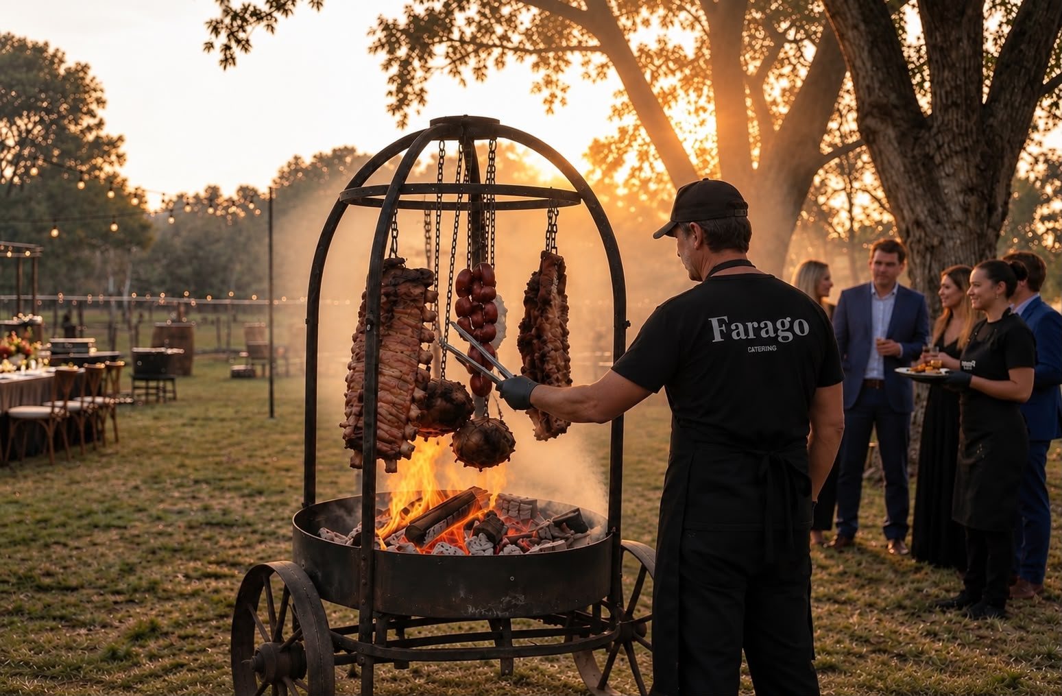 Jaula criolla al atardecer en un evento al aire libre