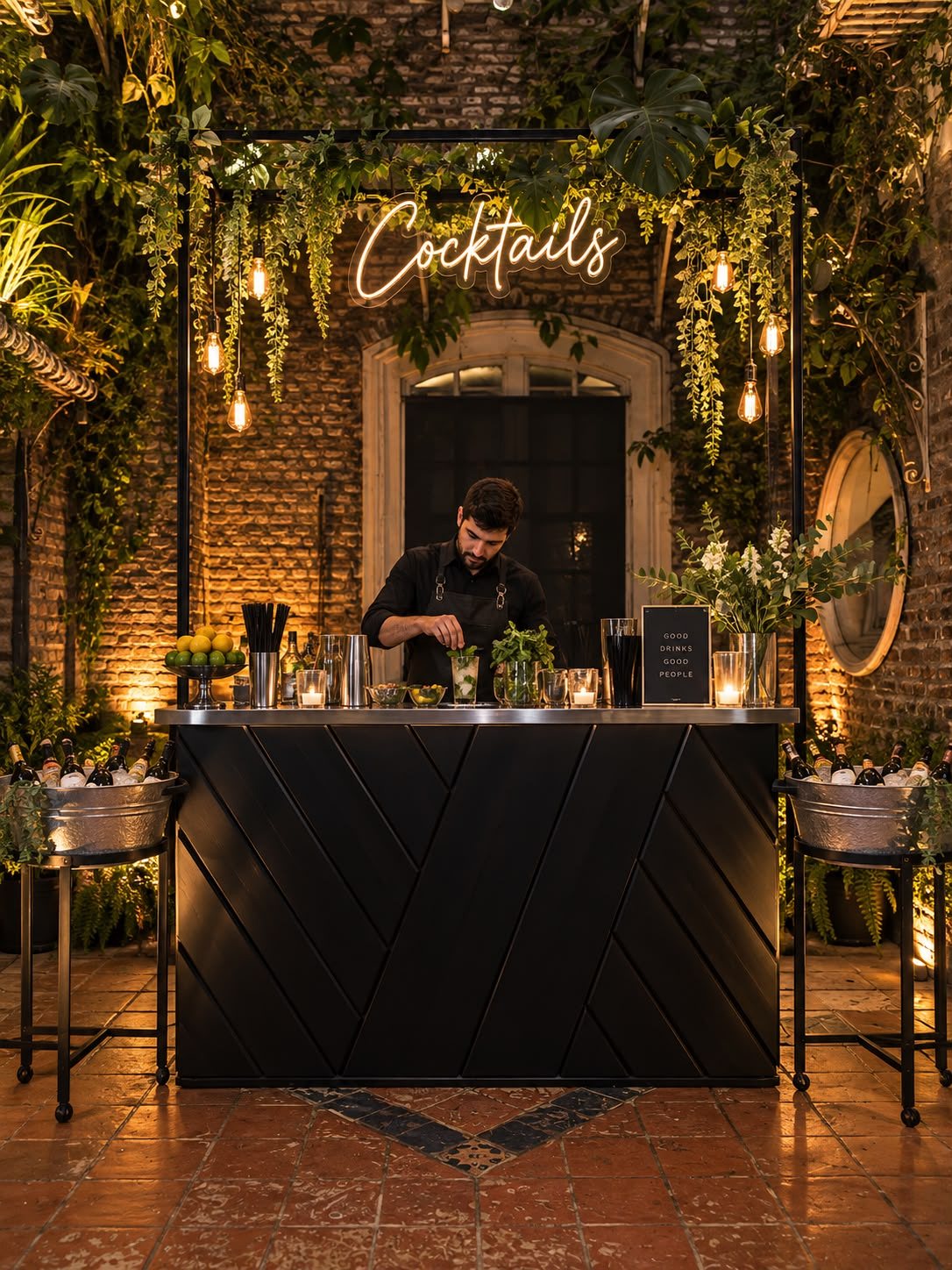 Barra de cocktails con bartender en un after office